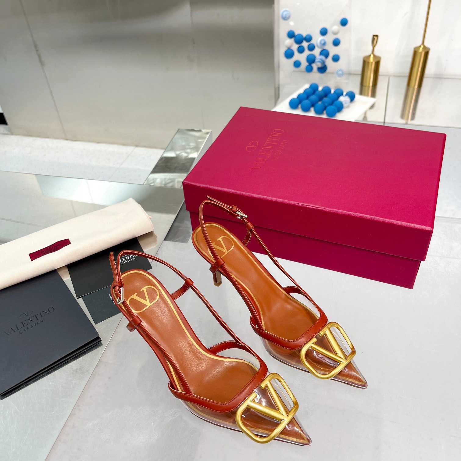 Valenti VLogo Signature Slingback Pump In Transparent Polymer Material  80MM - DopestKickz