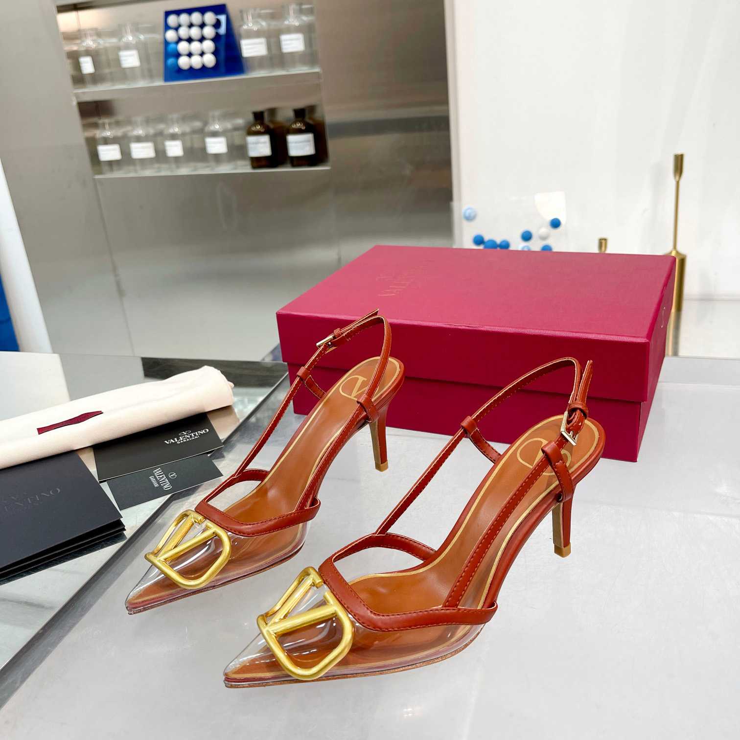 Valenti VLogo Signature Slingback Pump In Transparent Polymer Material  80MM - DopestKickz