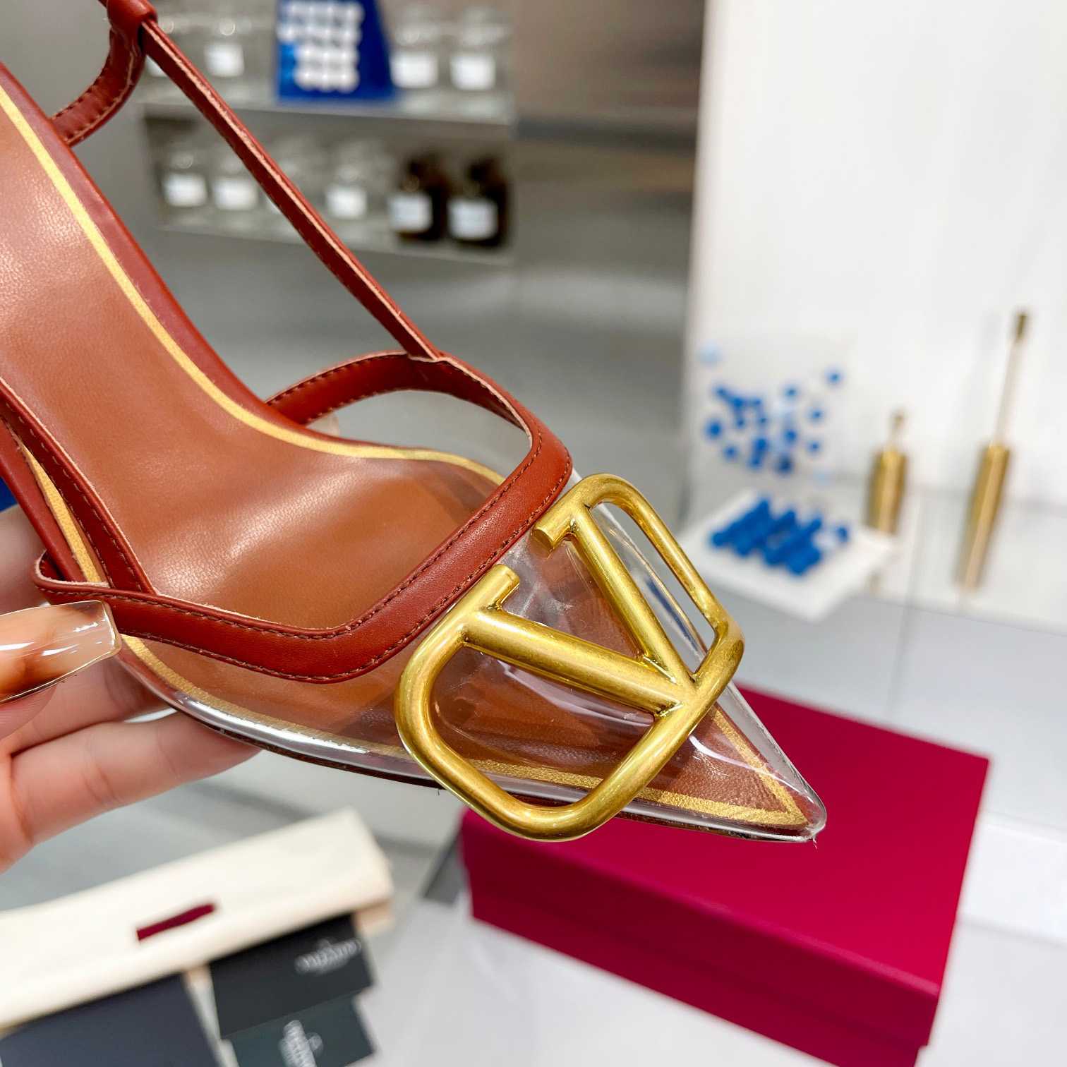 Valenti VLogo Signature Slingback Pump In Transparent Polymer Material  80MM - DopestKickz