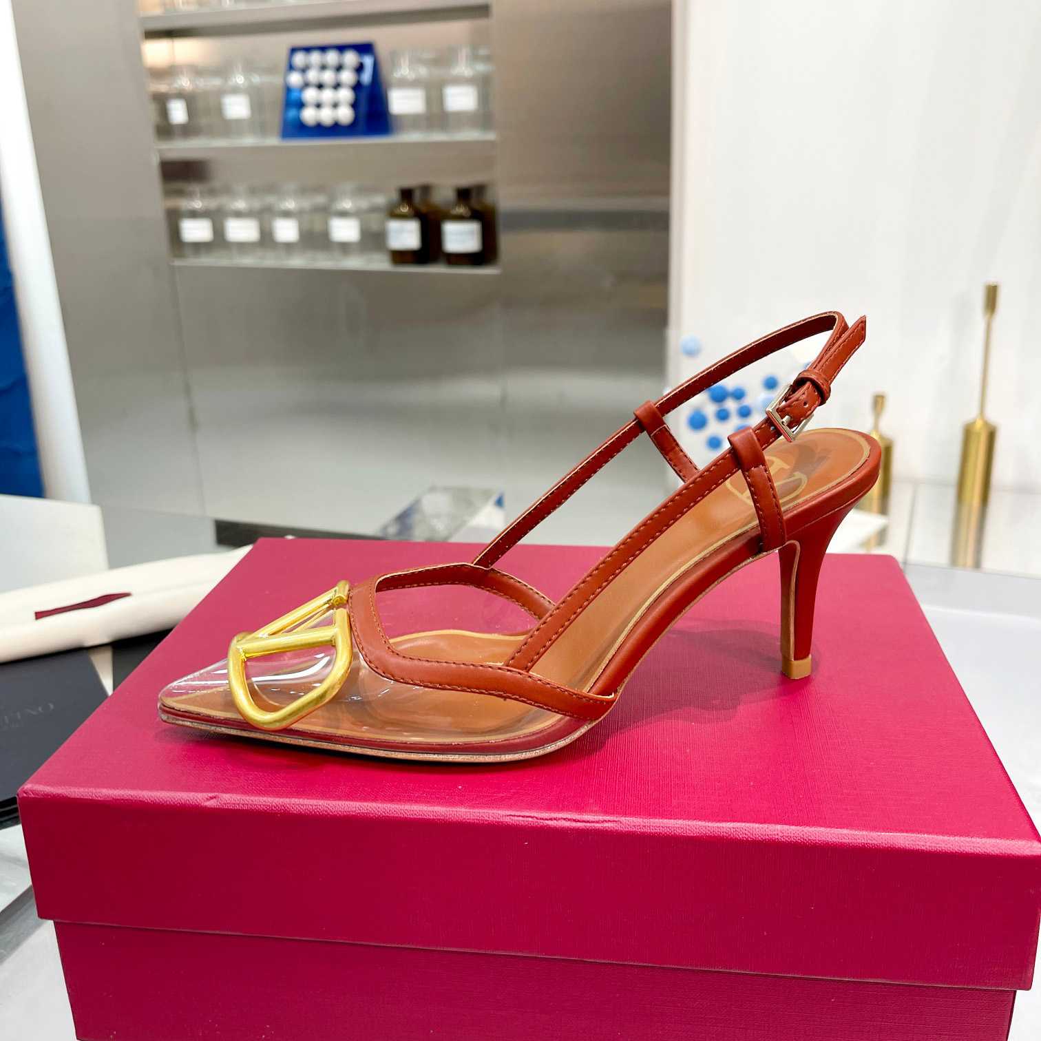 Valenti VLogo Signature Slingback Pump In Transparent Polymer Material  80MM - DopestKickz