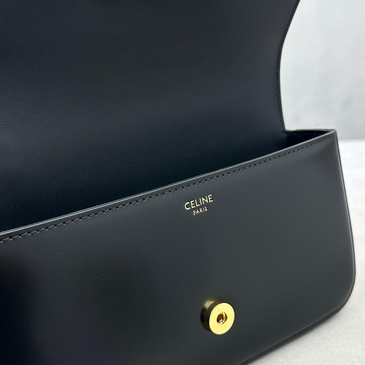 Celine Chain Shoulder Bag Triomphe With Strass Closure In Shiny Calfskin  - DopestKickz