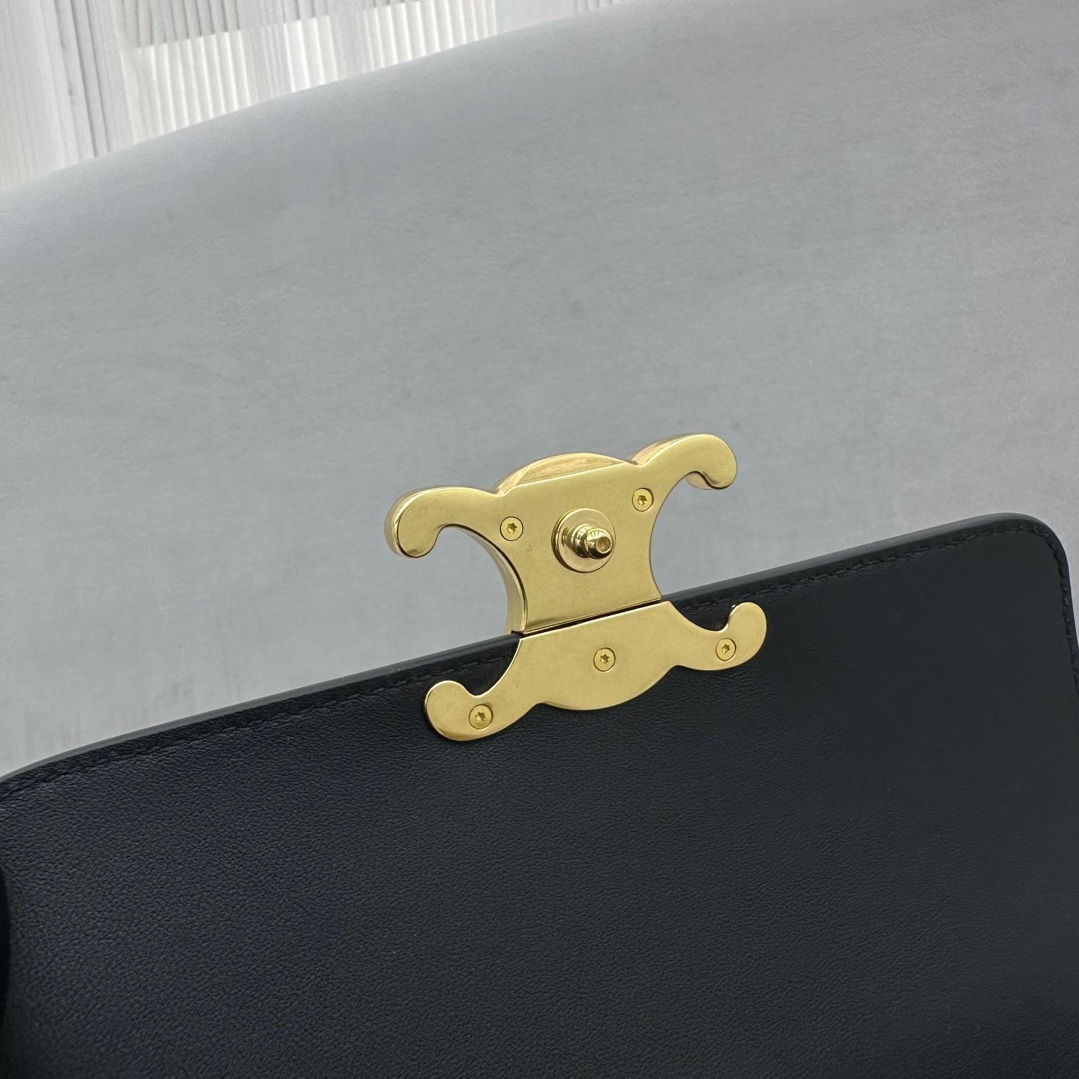 Celine Chain Shoulder Bag Triomphe With Strass Closure In Shiny Calfskin  - DopestKickz