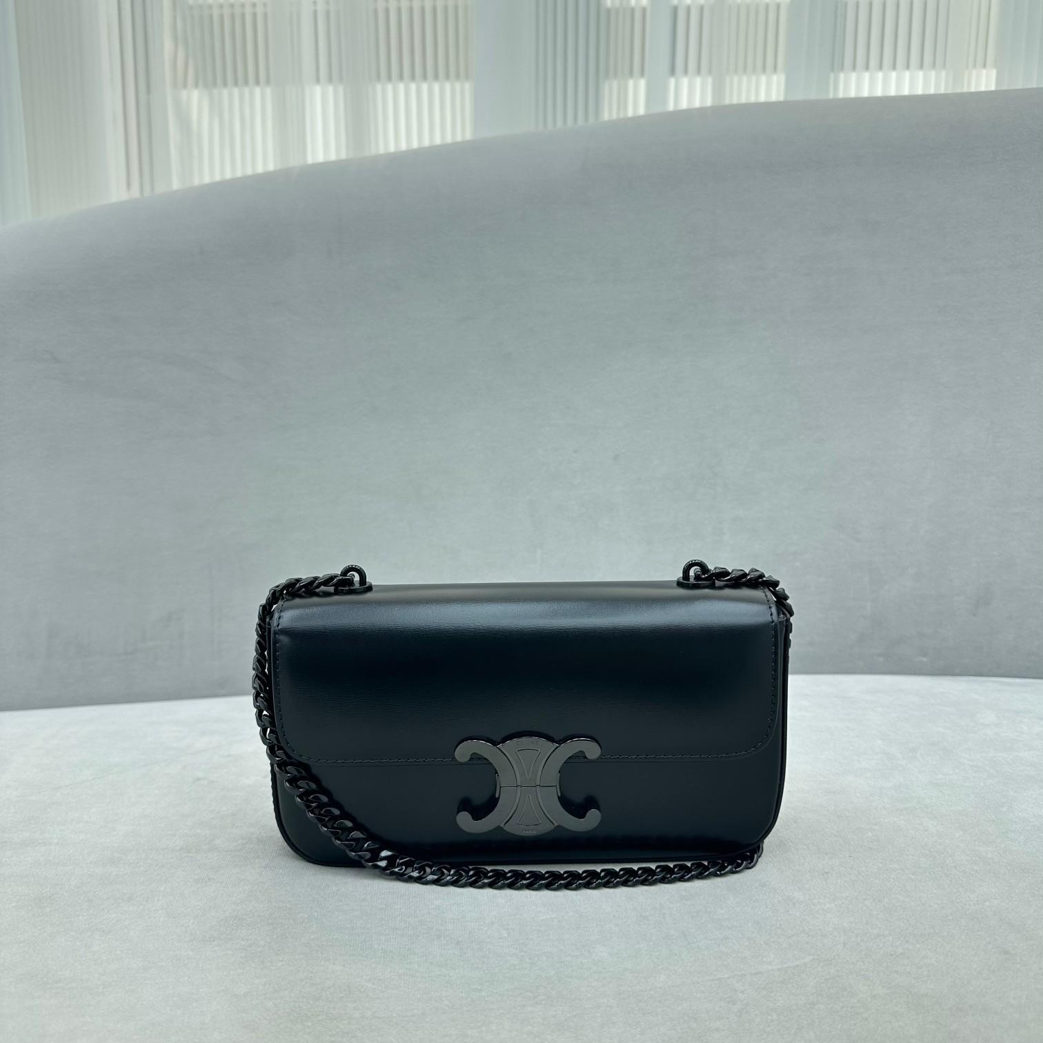 Celine Chain Shoulder Bag Triomphe In Shiny Calfskin - DopestKickz