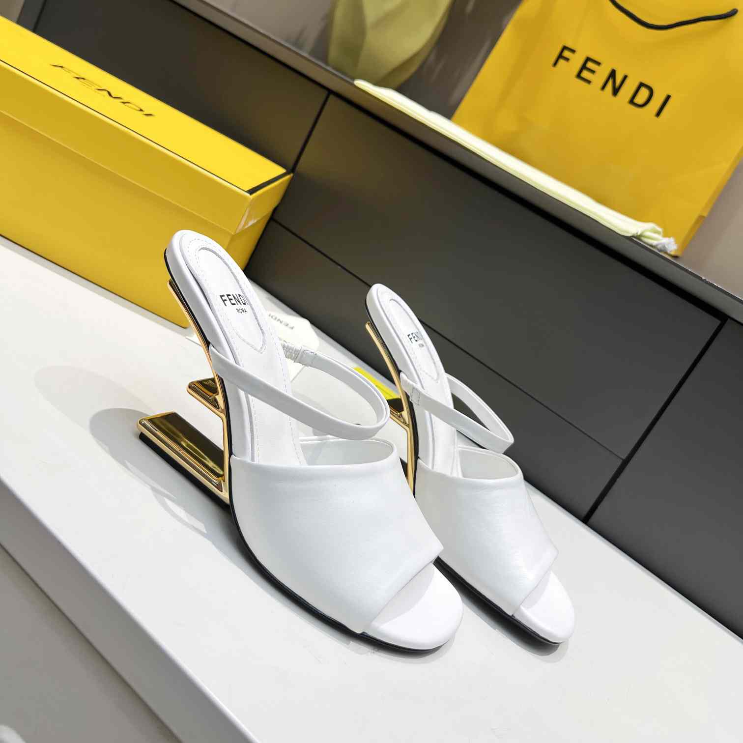 Fendi First White Leather High-Heeled Sandals - DopestKickz