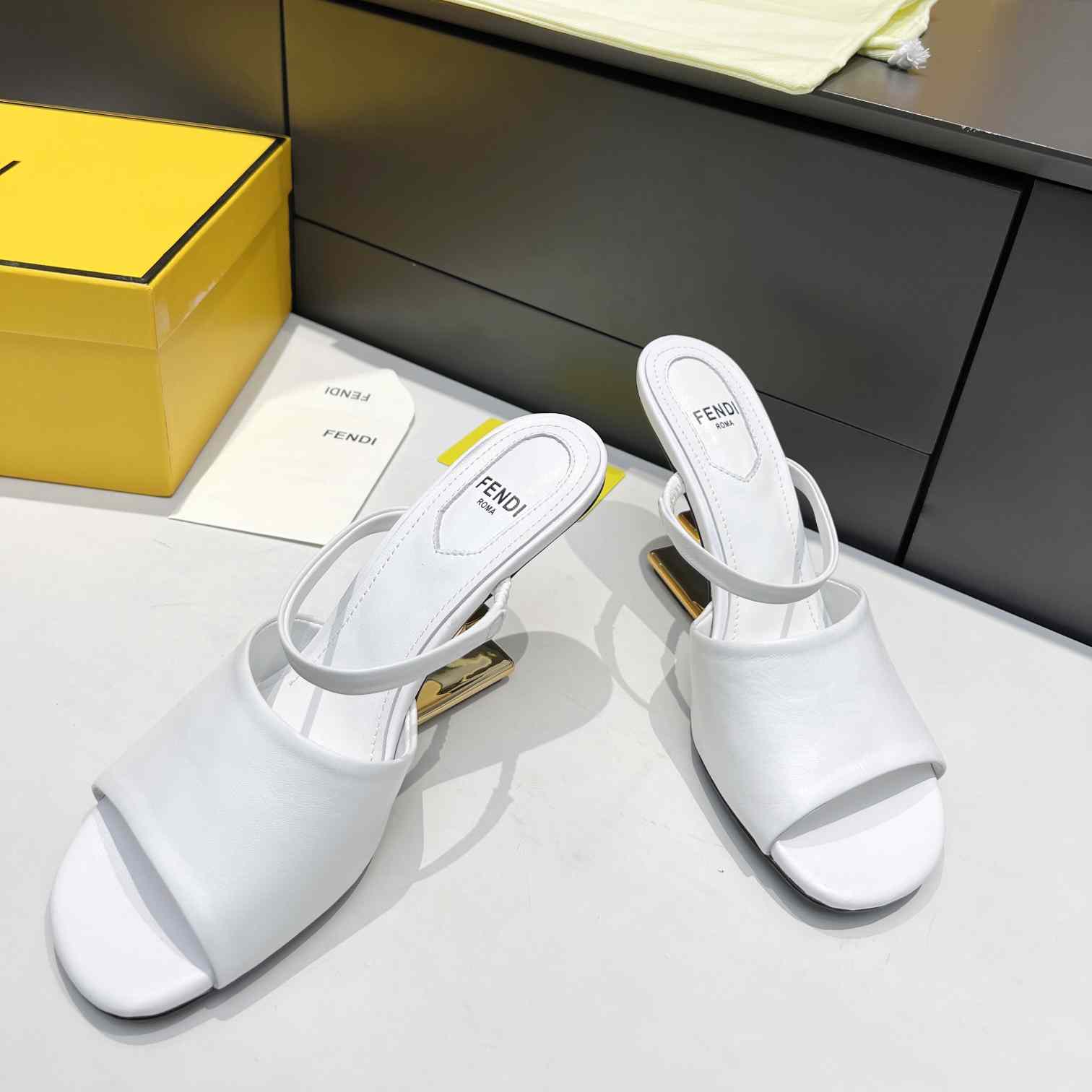 Fendi First White Leather High-Heeled Sandals - DopestKickz
