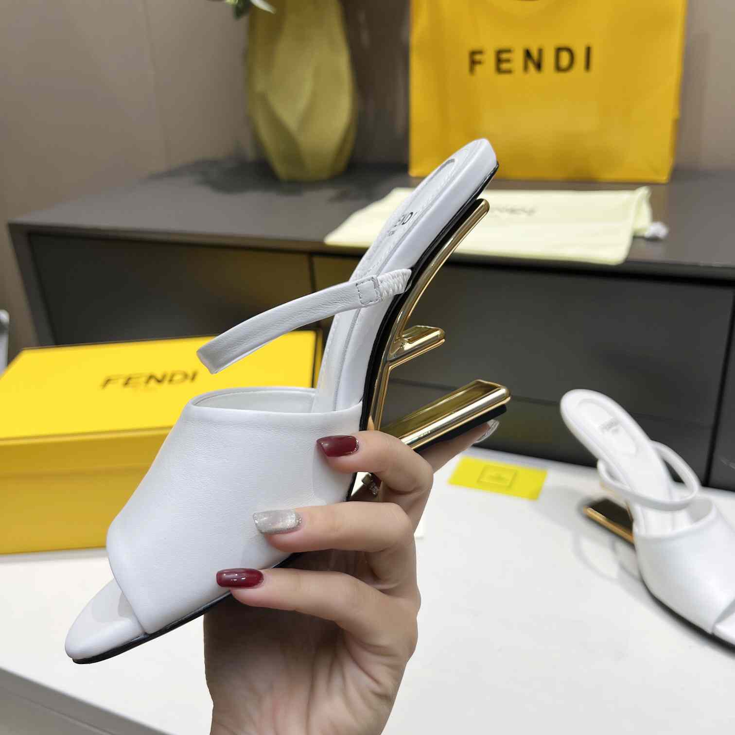 Fendi First White Leather High-Heeled Sandals - DopestKickz