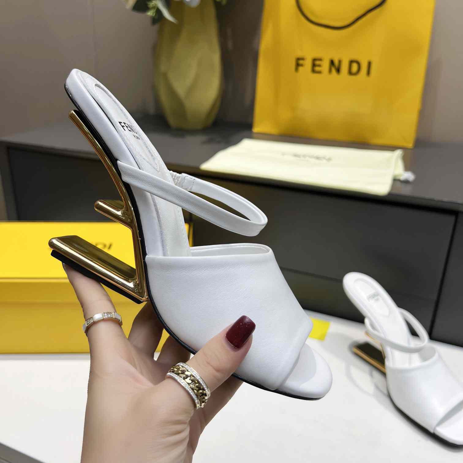 Fendi First White Leather High-Heeled Sandals - DopestKickz