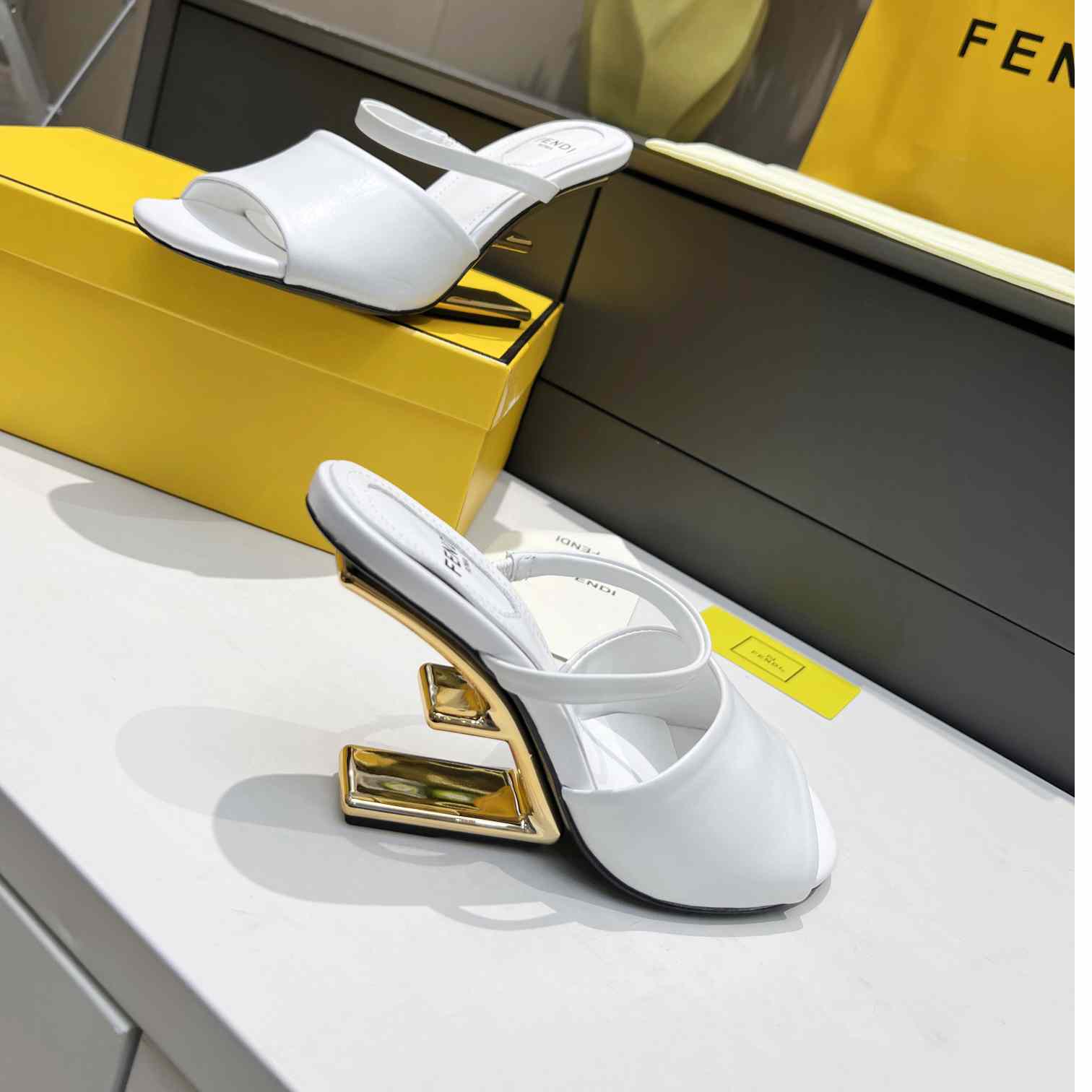 Fendi First White Leather High-Heeled Sandals - DopestKickz