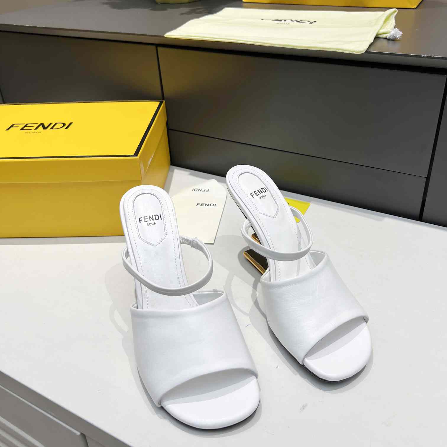 Fendi First White Leather High-Heeled Sandals - DopestKickz