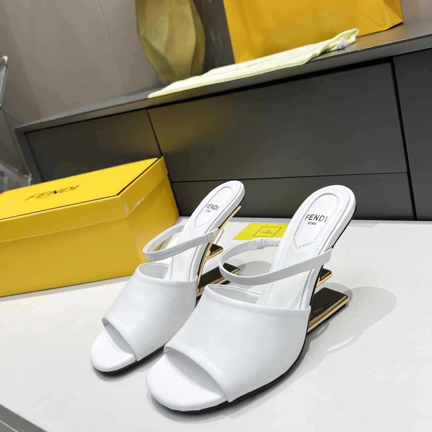 Fendi First White Leather High-Heeled Sandals - DopestKickz