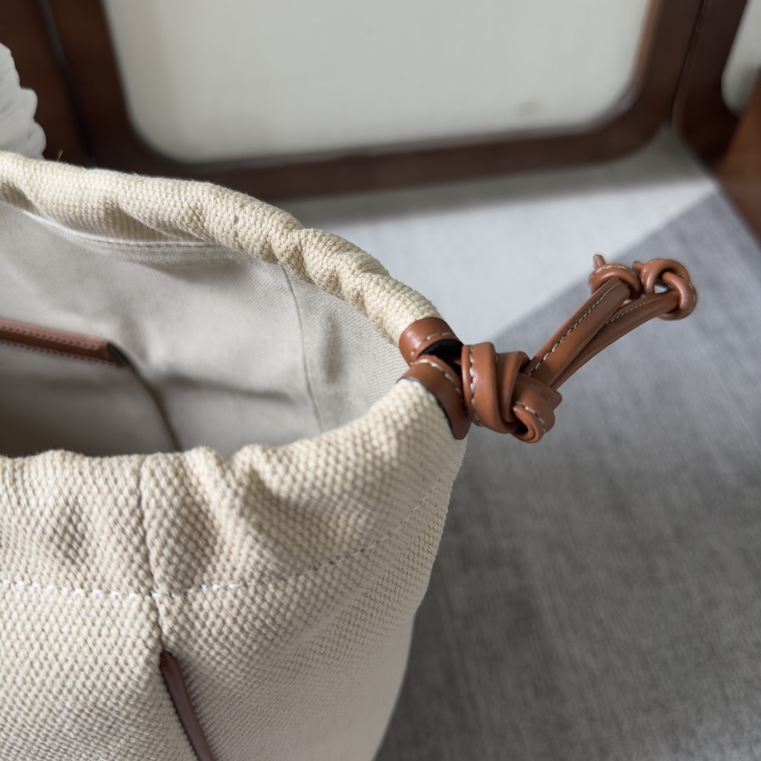 Celine Cabas Drawstring Cuir Triomphe In Textile And Calfskin Natural / Tan - DopestKickz