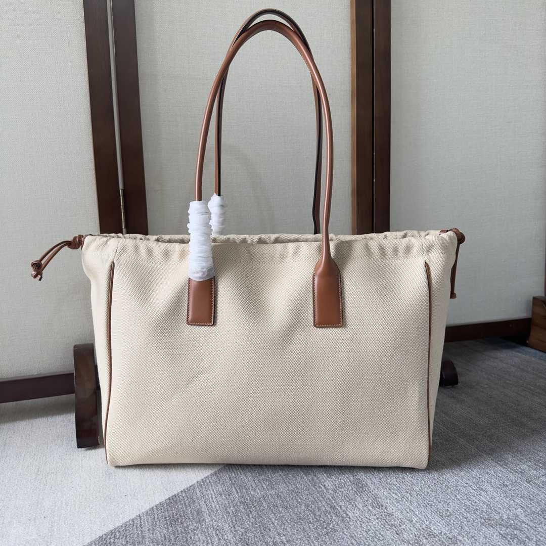 Celine Cabas Drawstring Cuir Triomphe In Textile And Calfskin Natural / Tan - DopestKickz