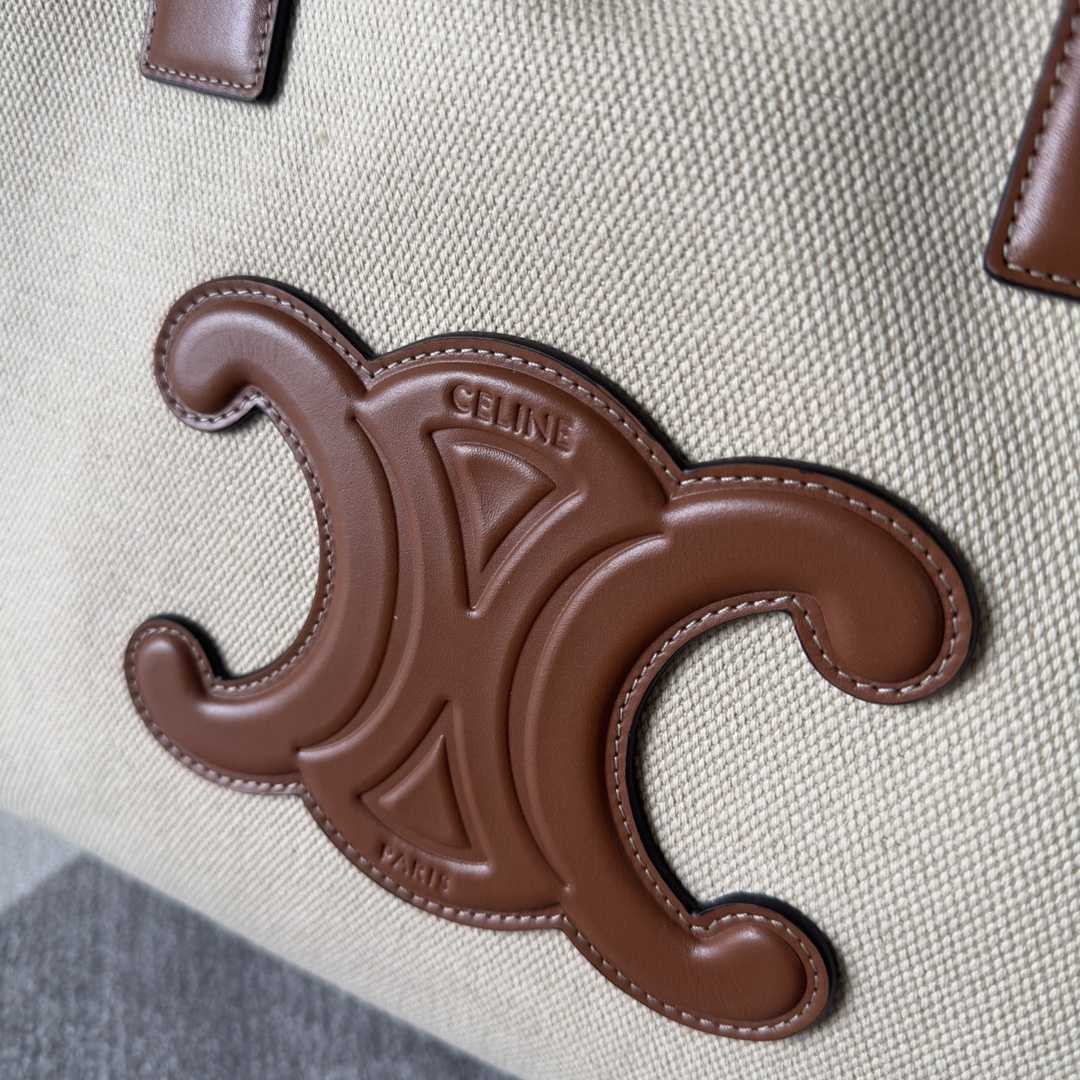 Celine Cabas Drawstring Cuir Triomphe In Textile And Calfskin Natural / Tan - DopestKickz