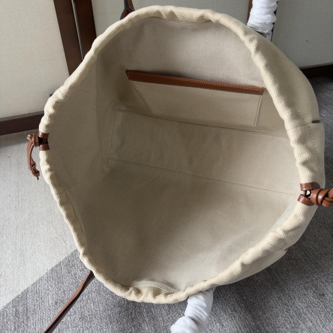 Celine Cabas Drawstring Cuir Triomphe In Textile And Calfskin Natural / Tan - DopestKickz