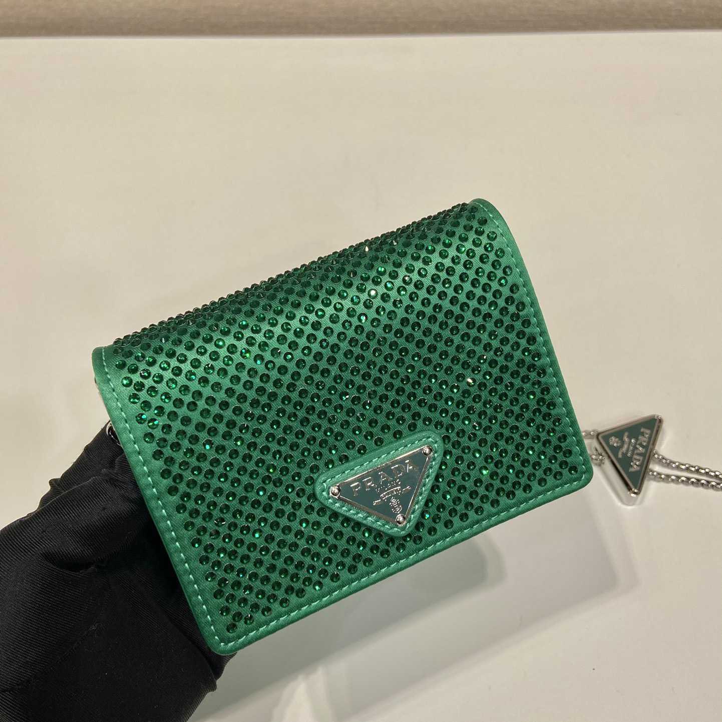 Prada Cardholder With Shoulder Strap And Crystals - DopestKickz