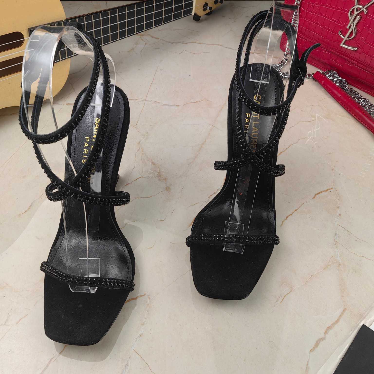 Saint Laurent Opyum Sandals In Crepe Satin And Rhinestones  - DopestKickz