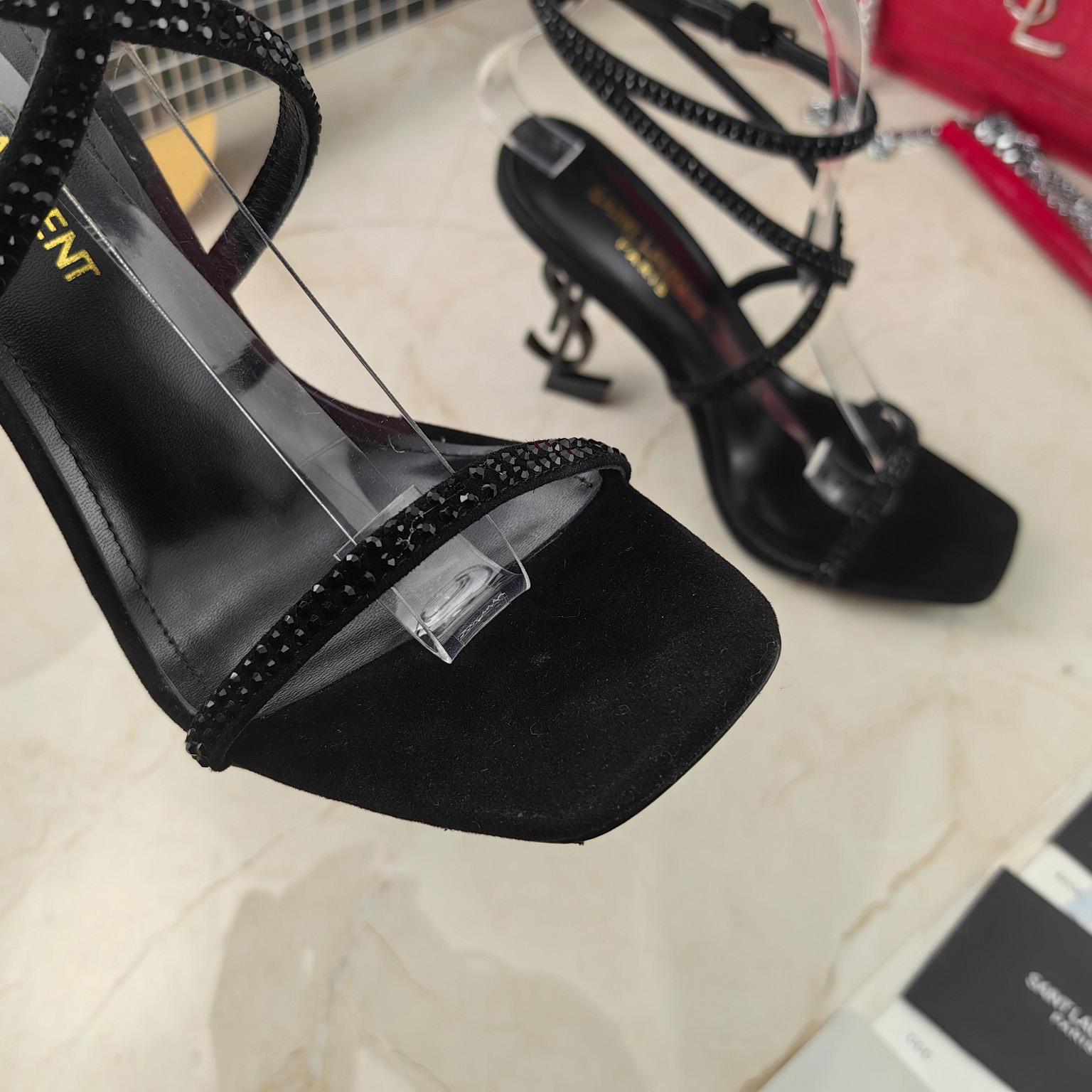 Saint Laurent Opyum Sandals In Crepe Satin And Rhinestones  - DopestKickz