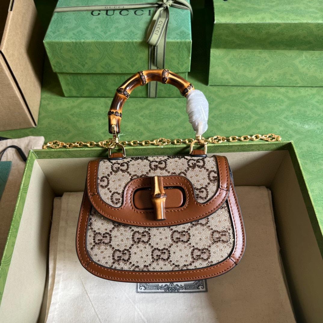 Gucci Bamboo 1947 Mini Top Handle Bag(17-12.5-8cm)   - DopestKickz