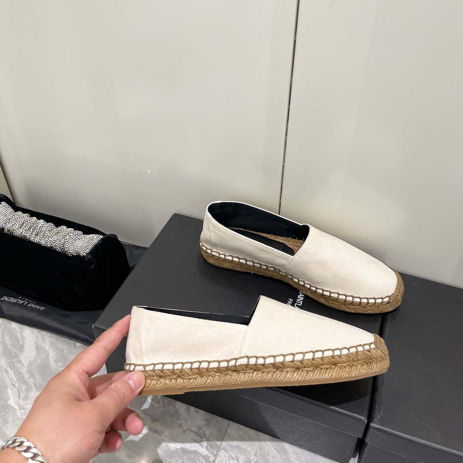 Saint Laurent Cassandre Embroidered Espadrilles In Canvas - DopestKickz
