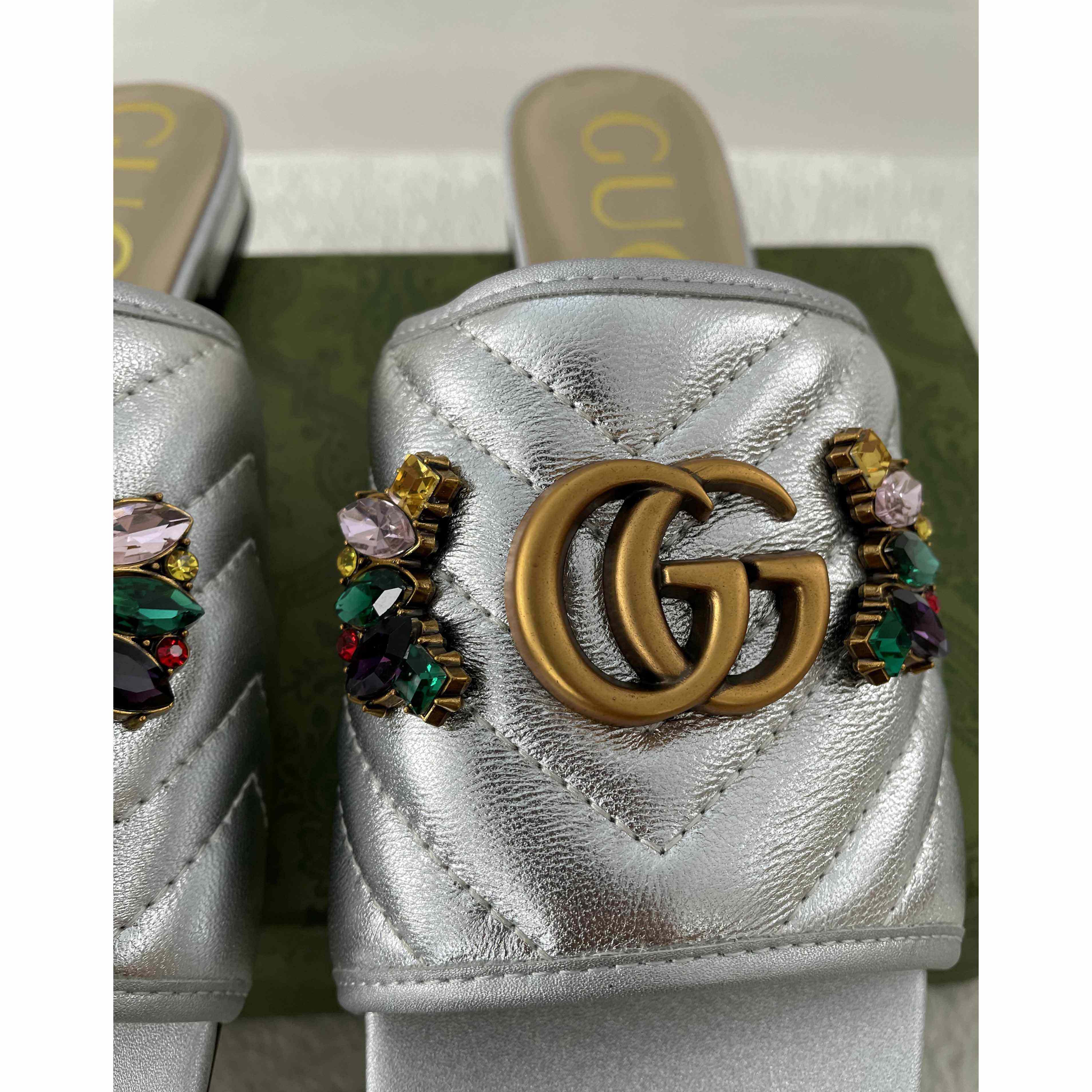 Gucci Women's Crystal Embellished Leather Slide Sandals - DopestKickz