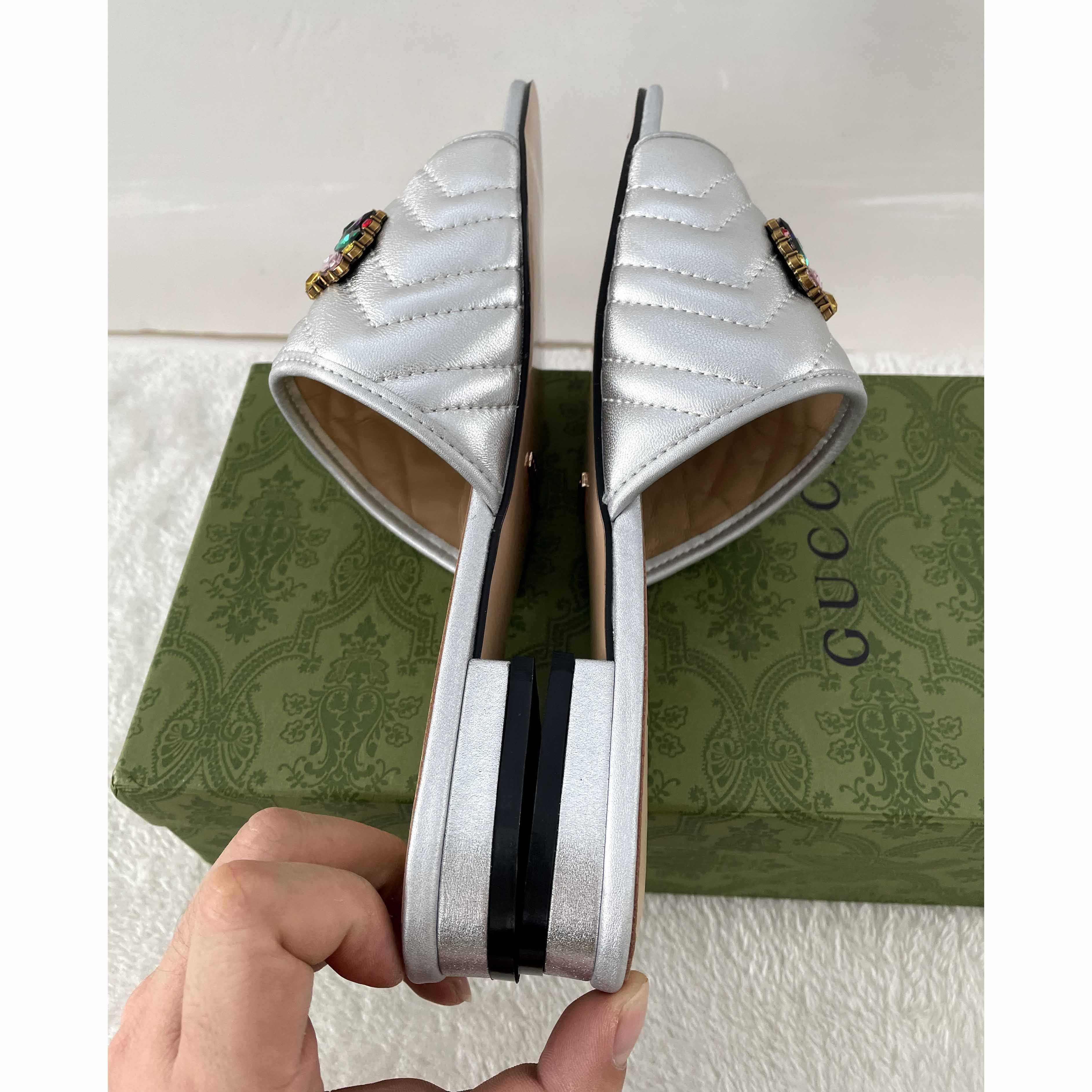 Gucci Women's Crystal Embellished Leather Slide Sandals - DopestKickz