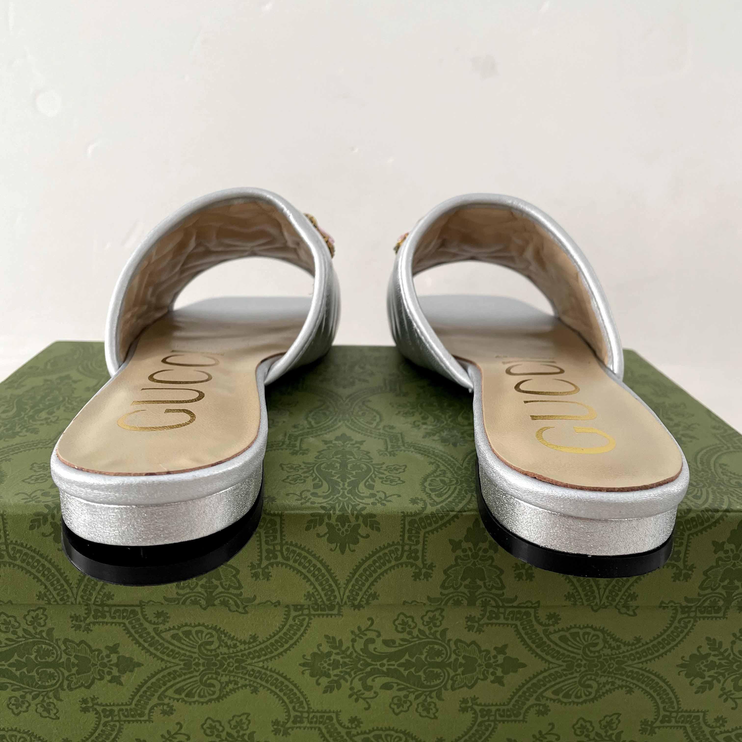 Gucci Women's Crystal Embellished Leather Slide Sandals - DopestKickz