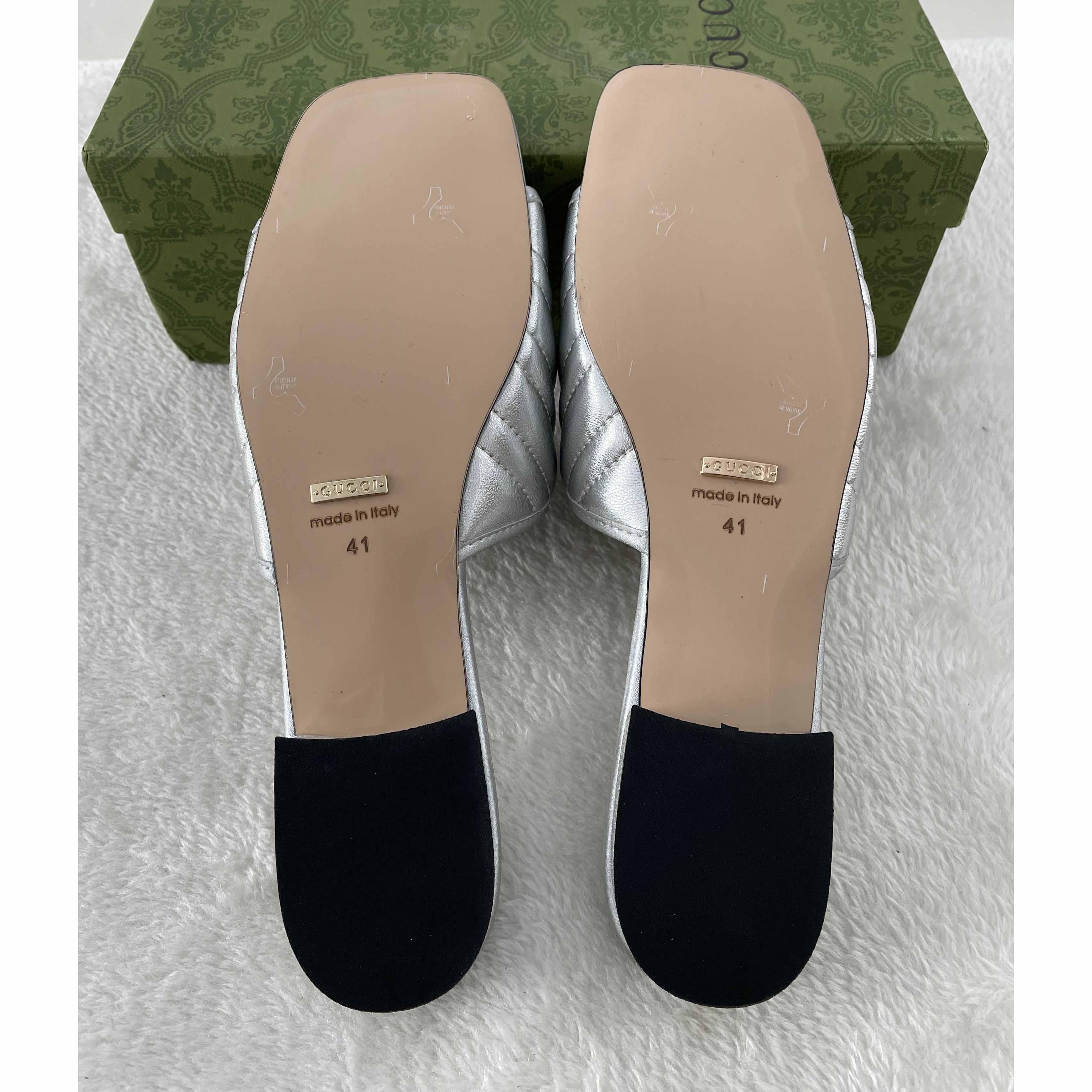 Gucci Women's Crystal Embellished Leather Slide Sandals - DopestKickz