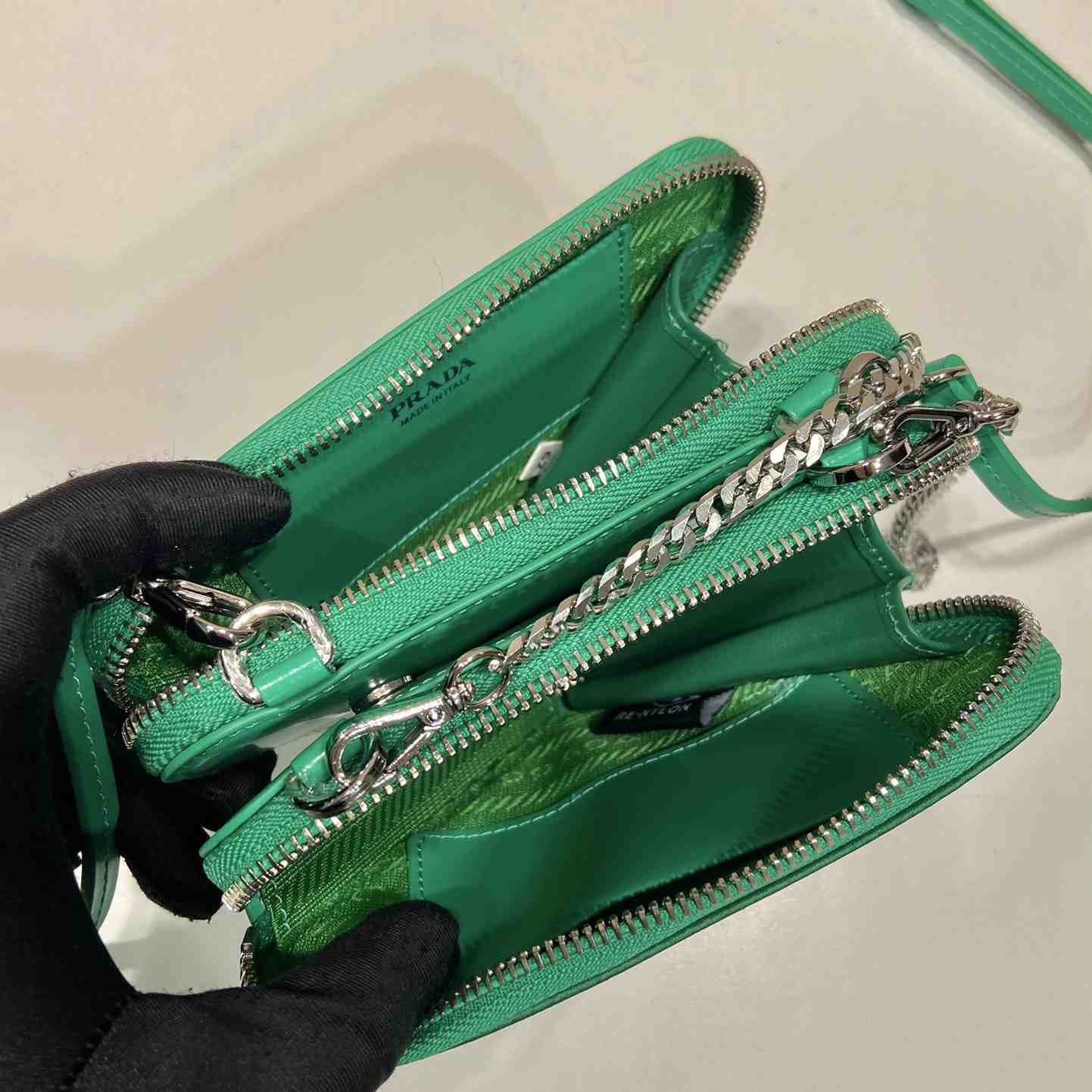 Prada Embellished Satin And Leather Mini-Pouch - DopestKickz