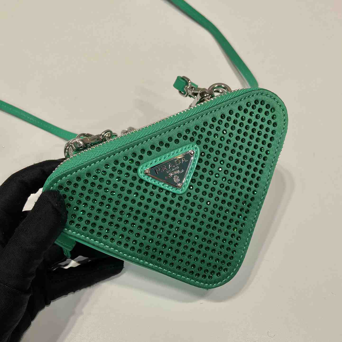 Prada Embellished Satin And Leather Mini-Pouch - DopestKickz