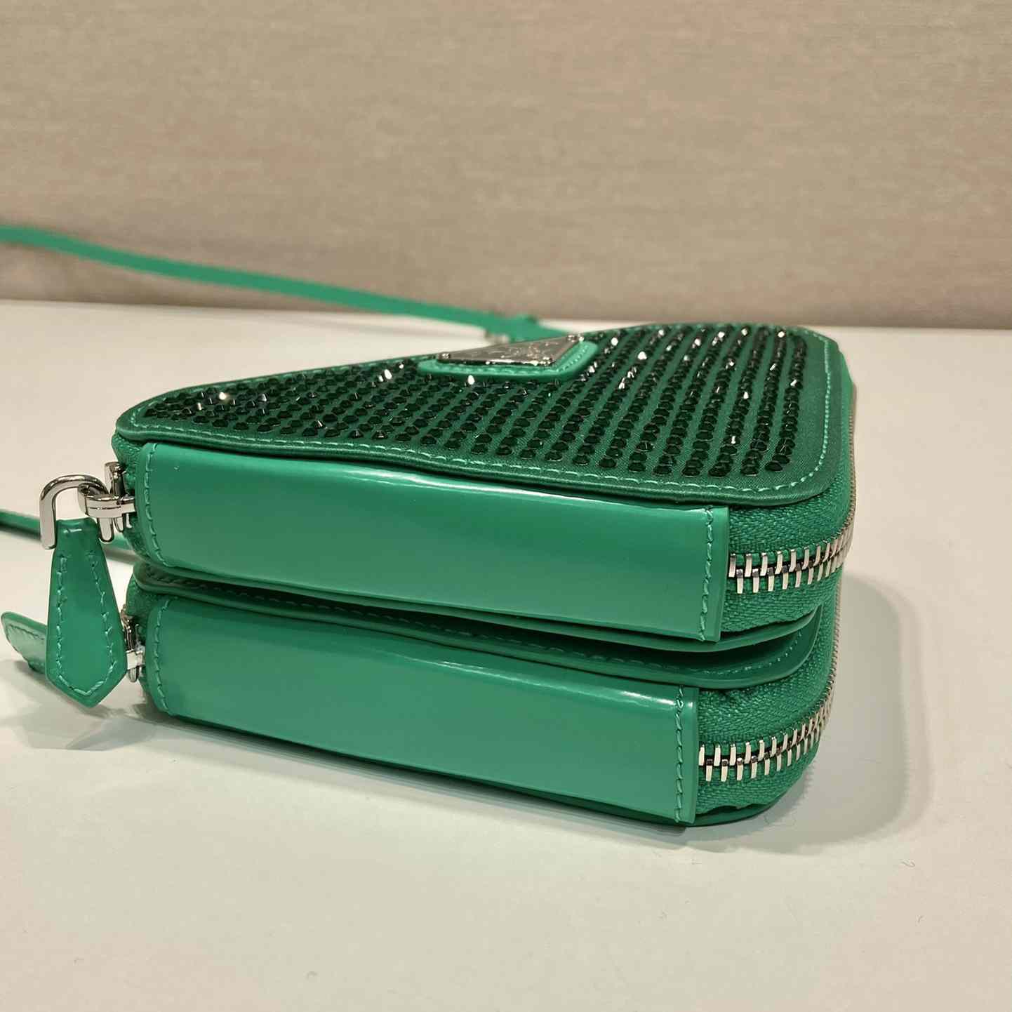 Prada Embellished Satin And Leather Mini-Pouch - DopestKickz