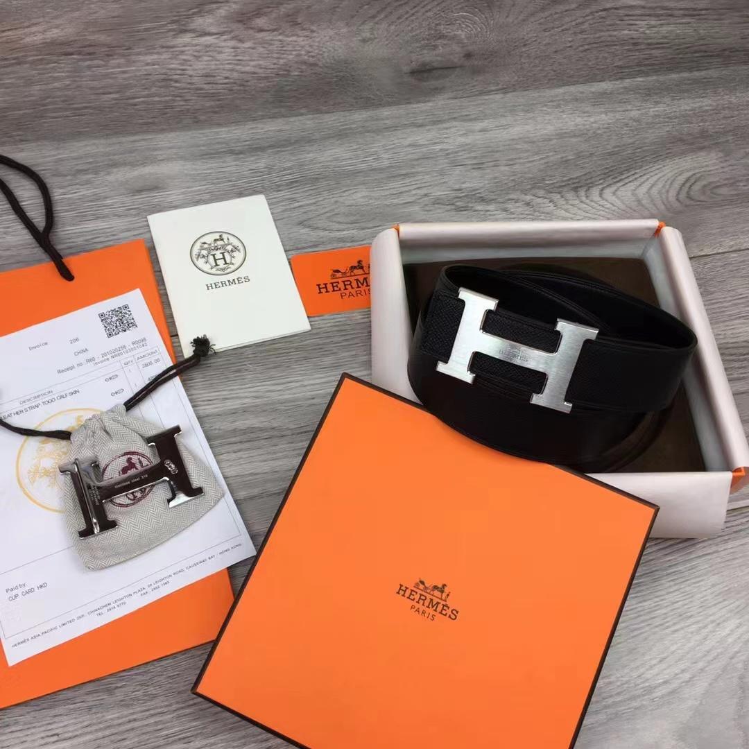 Hermes Black Leather Belt - DopestKickz