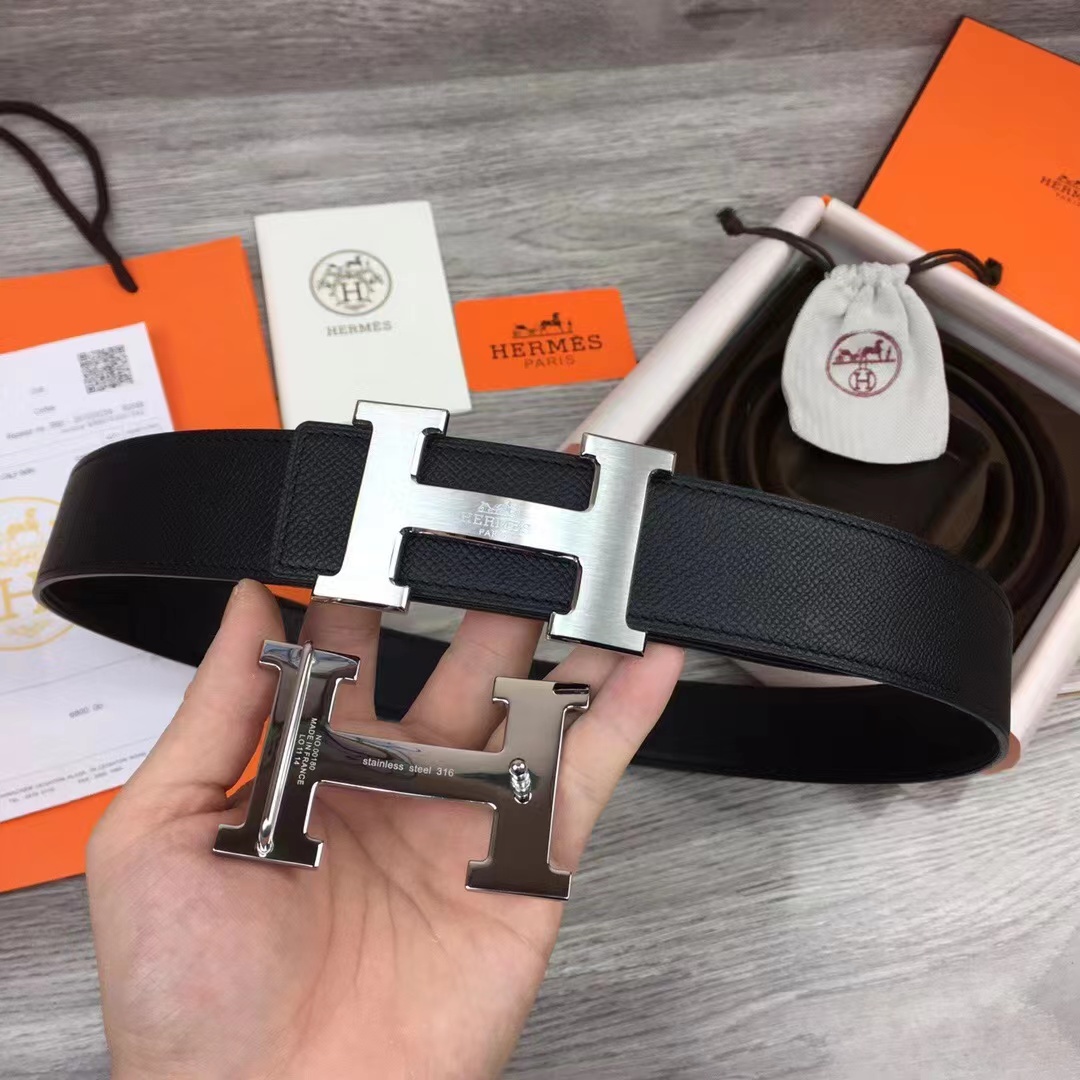 Hermes Black Leather Belt - DopestKickz