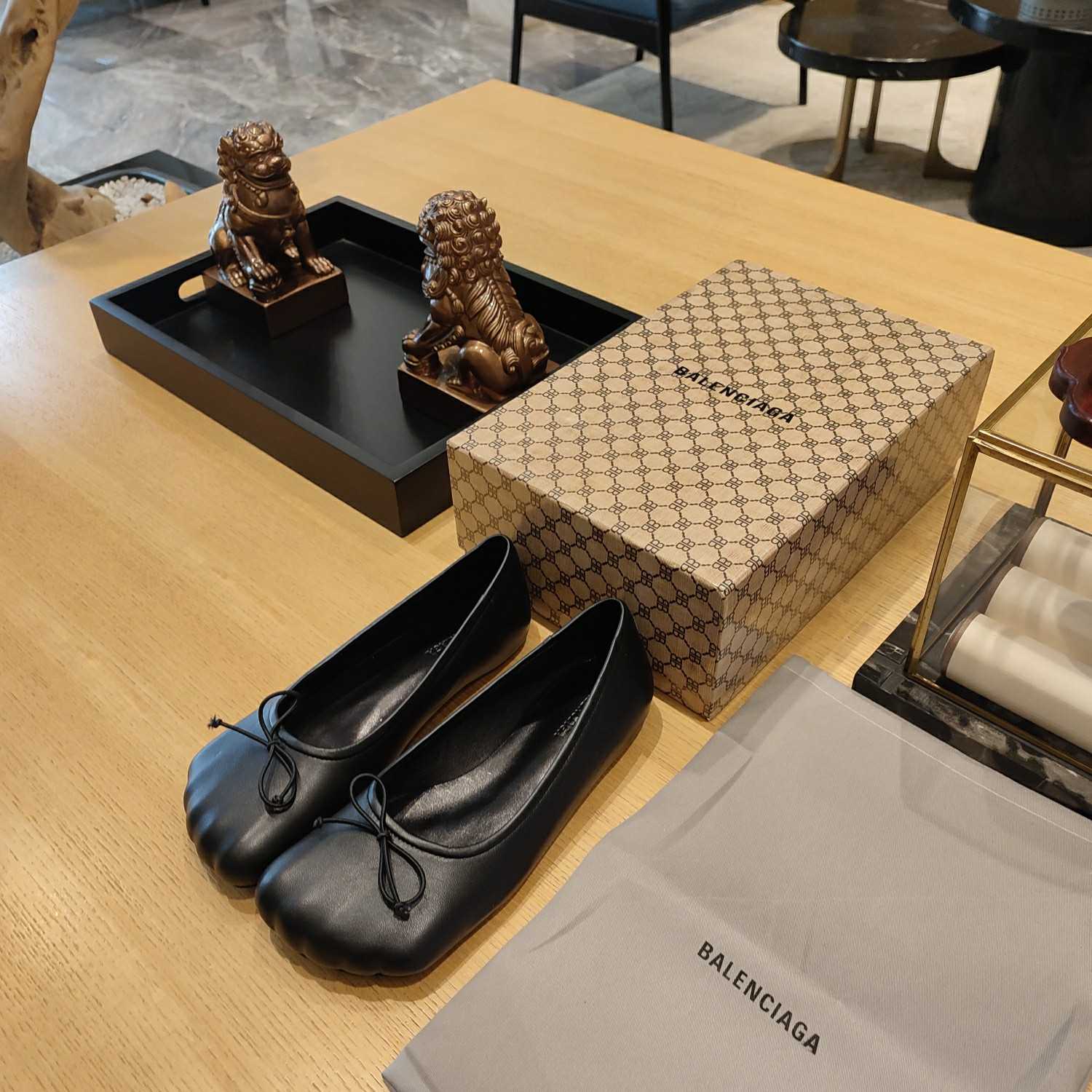 Balenciaga Women's Black Fetish Ballerina Flats - DopestKickz