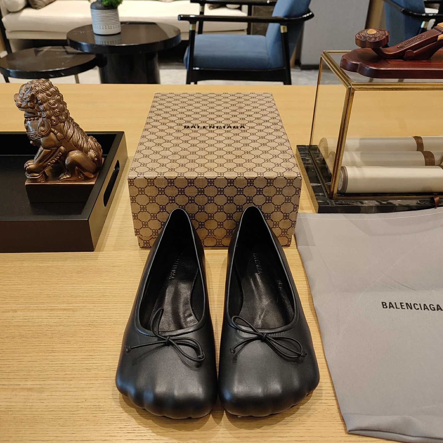 Balenciaga Women's Black Fetish Ballerina Flats - DopestKickz