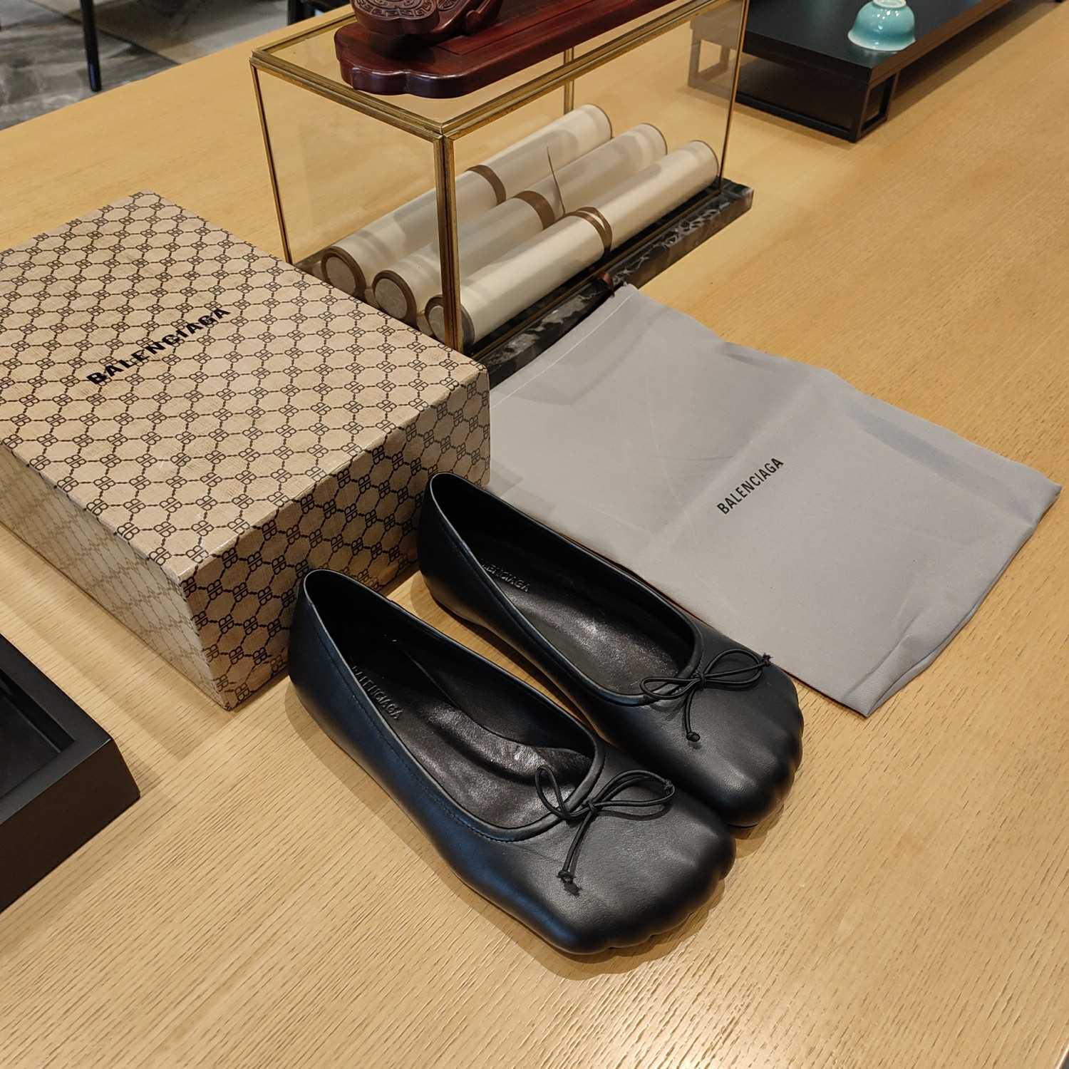 Balenciaga Women's Black Fetish Ballerina Flats - DopestKickz