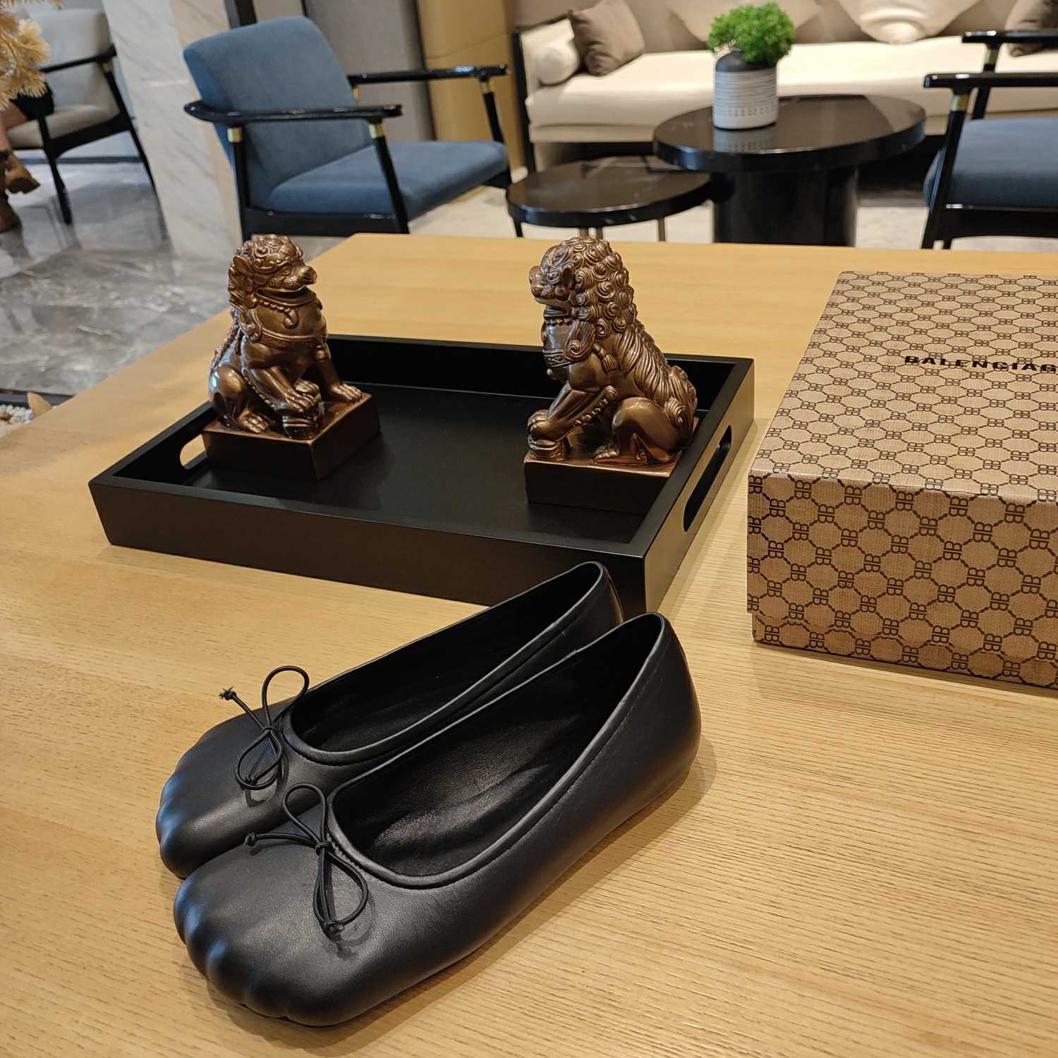 Balenciaga Women's Black Fetish Ballerina Flats - DopestKickz