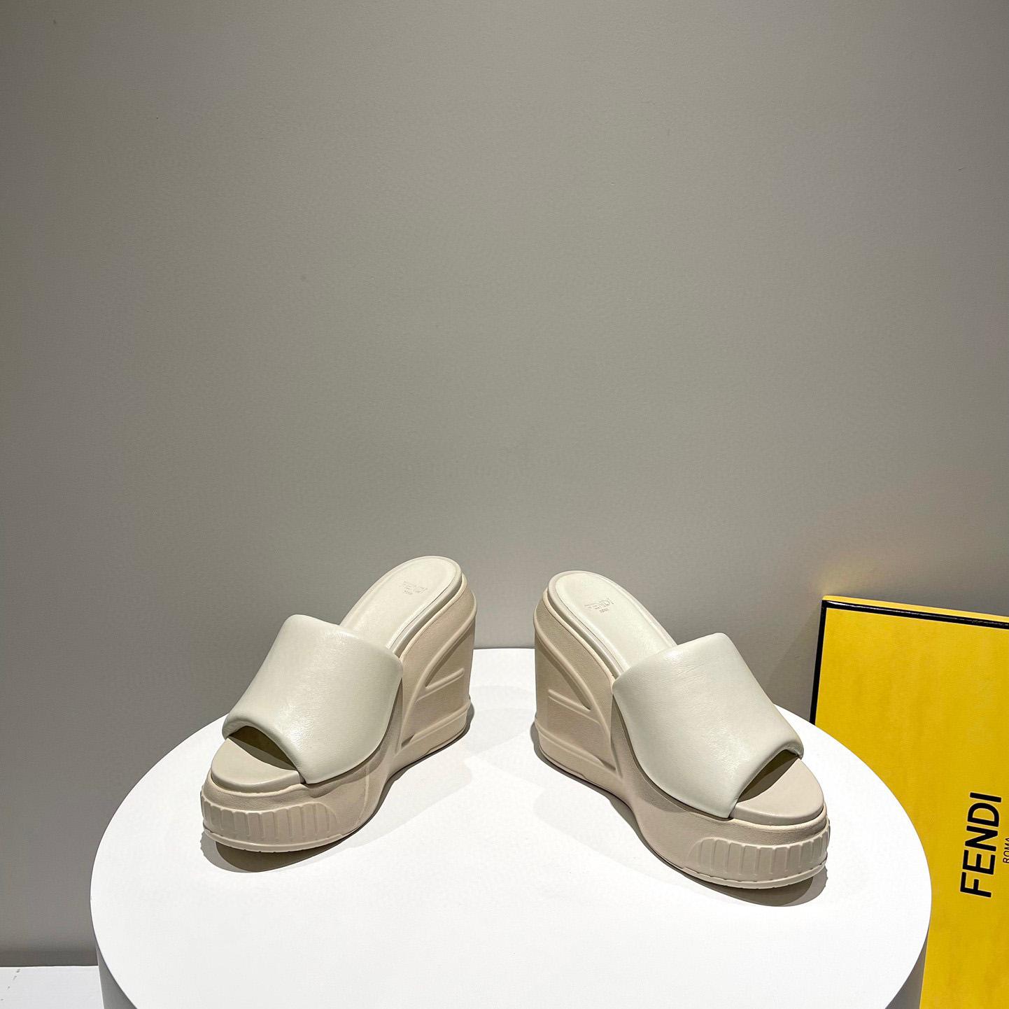 Fendi Fashion Show Beige Nappa Leather Slides - DopestKickz