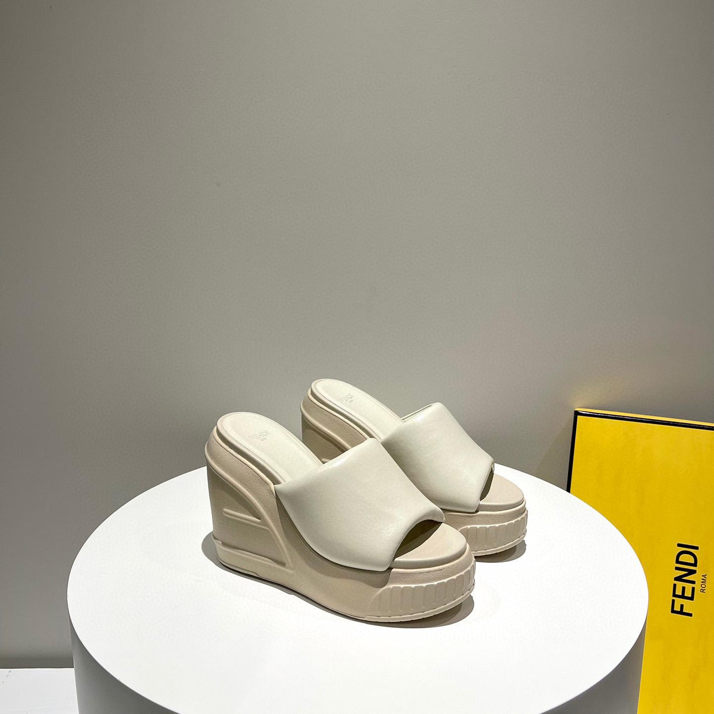 Fendi Fashion Show Beige Nappa Leather Slides - DopestKickz