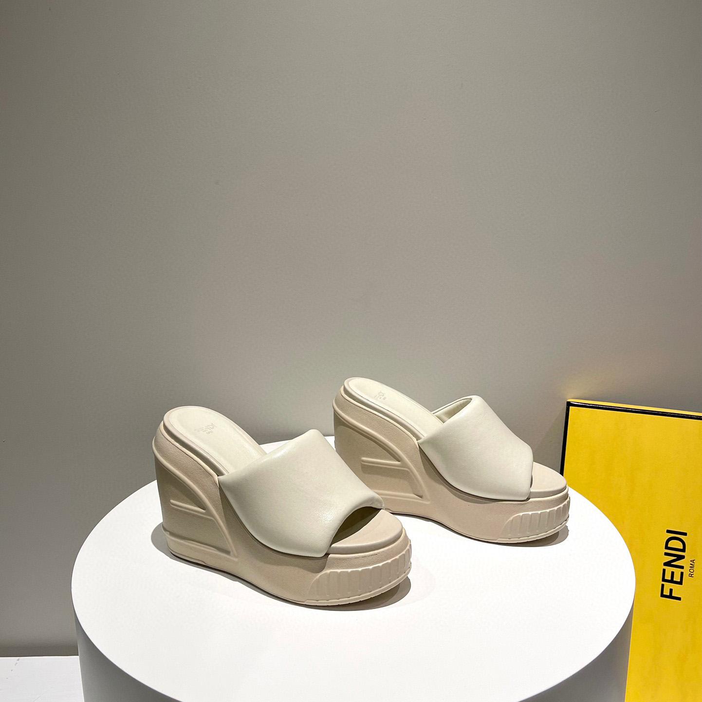 Fendi Fashion Show Beige Nappa Leather Slides - DopestKickz