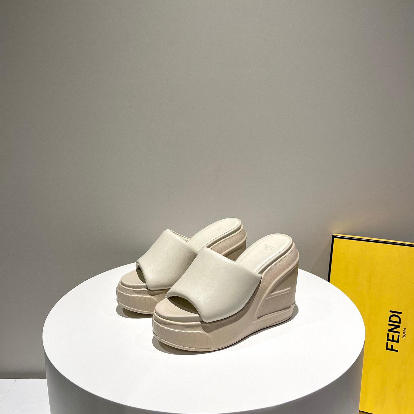 Fendi Fashion Show Beige Nappa Leather Slides - DopestKickz