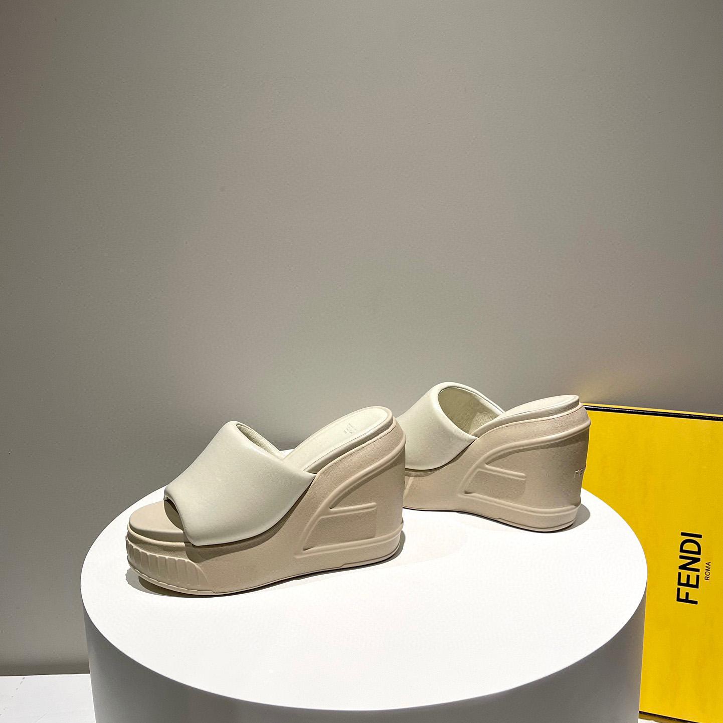 Fendi Fashion Show Beige Nappa Leather Slides - DopestKickz