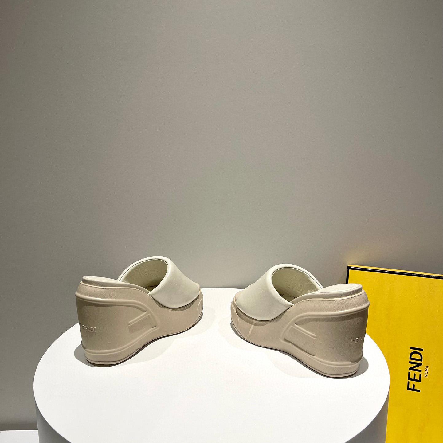 Fendi Fashion Show Beige Nappa Leather Slides - DopestKickz
