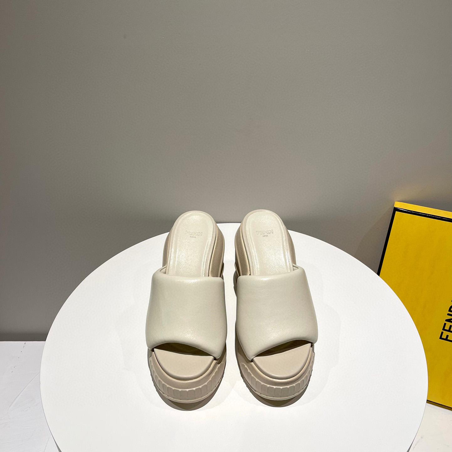 Fendi Fashion Show Beige Nappa Leather Slides - DopestKickz