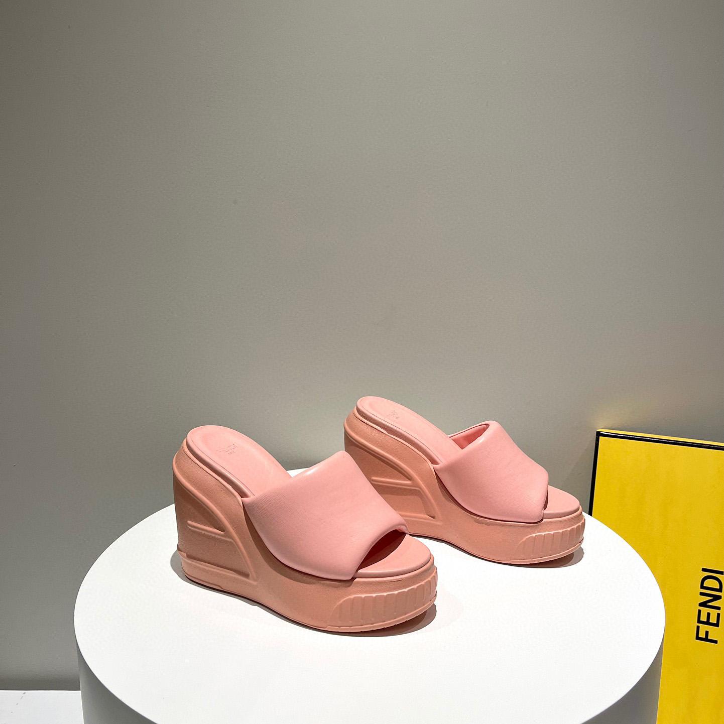 Fendi Fashion Show Pink Nappa Leather Slides - DopestKickz