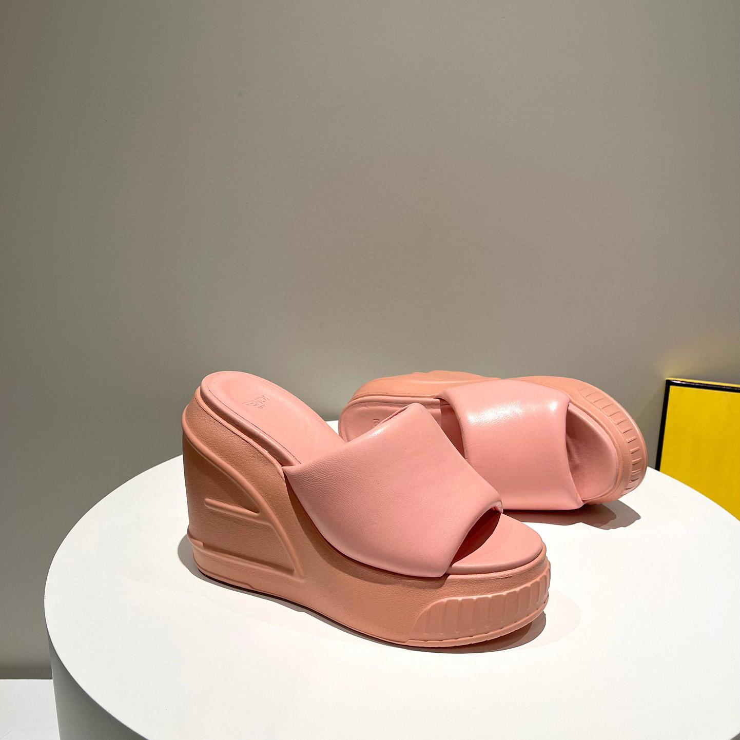 Fendi Fashion Show Pink Nappa Leather Slides - DopestKickz
