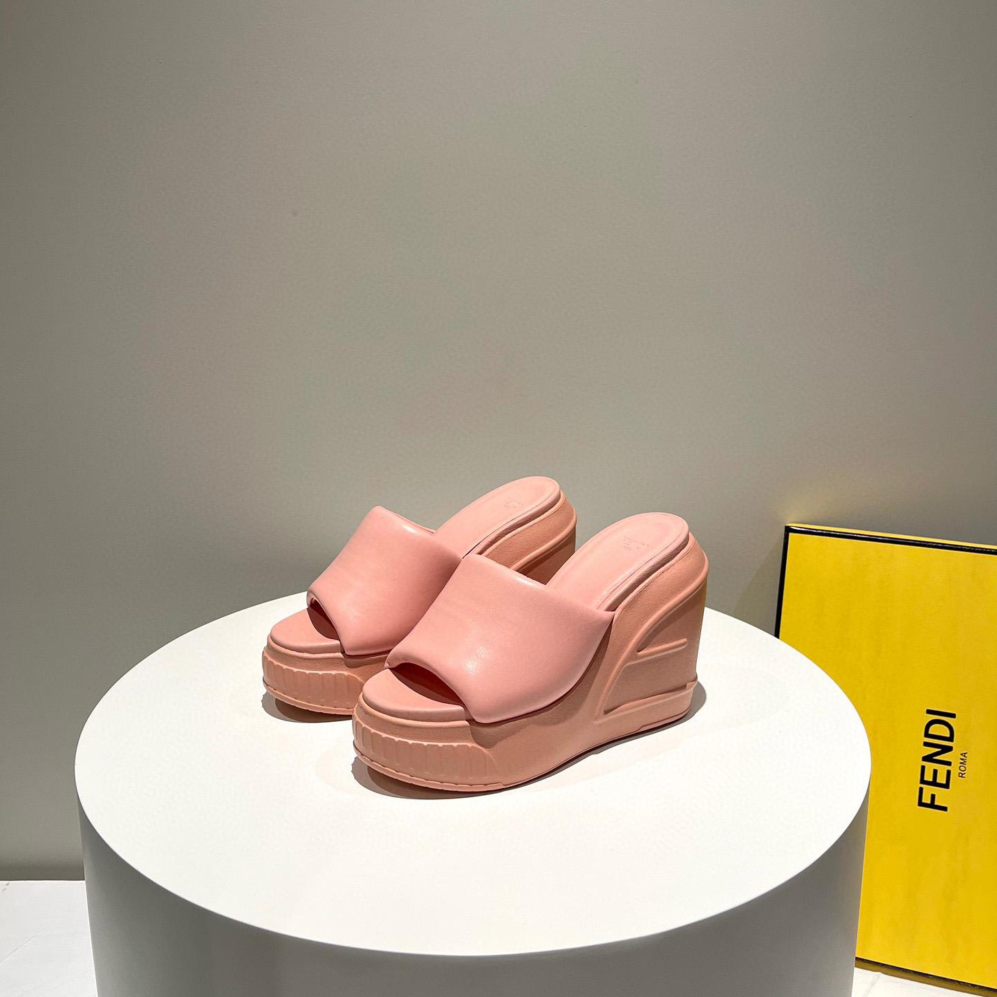 Fendi Fashion Show Pink Nappa Leather Slides - DopestKickz