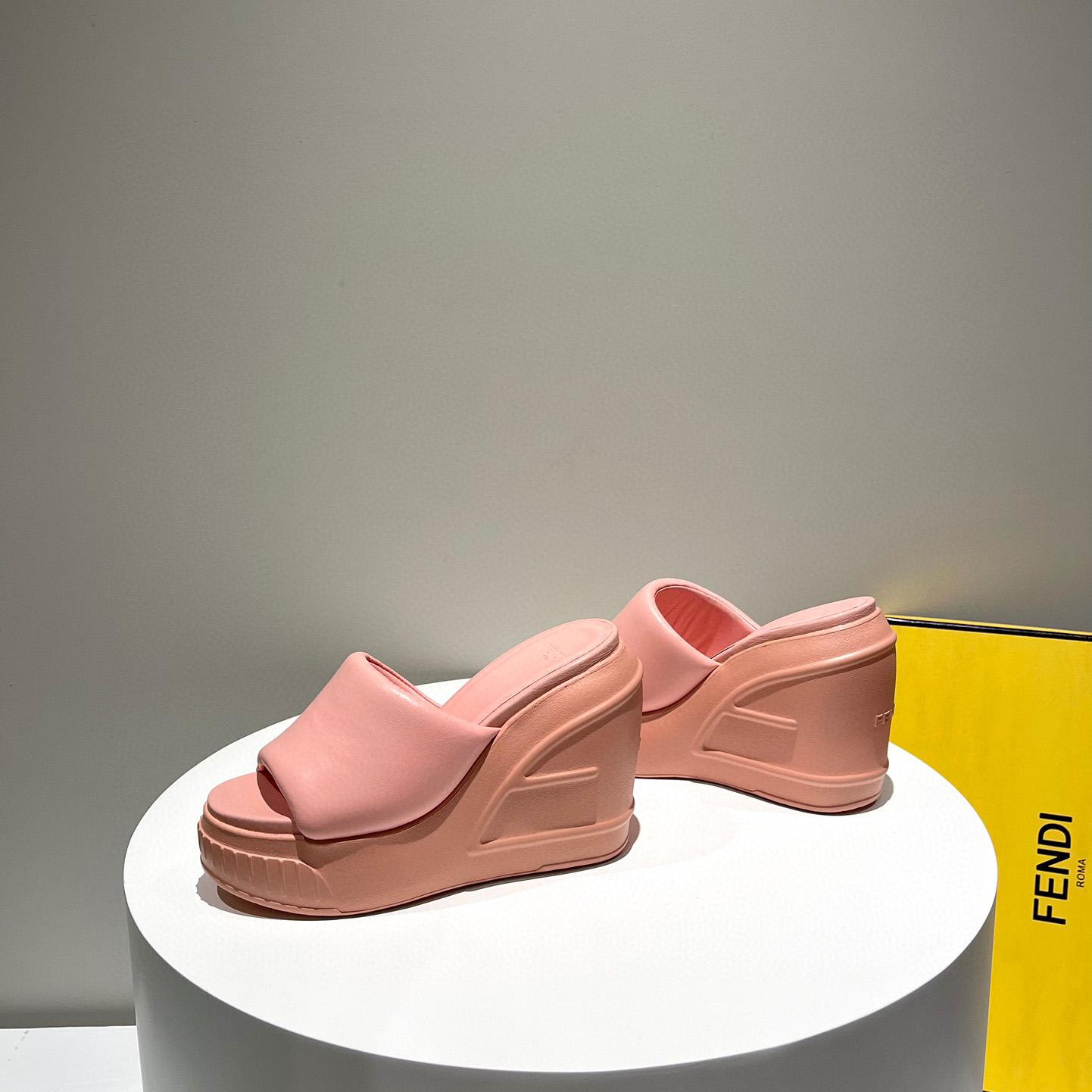 Fendi Fashion Show Pink Nappa Leather Slides - DopestKickz