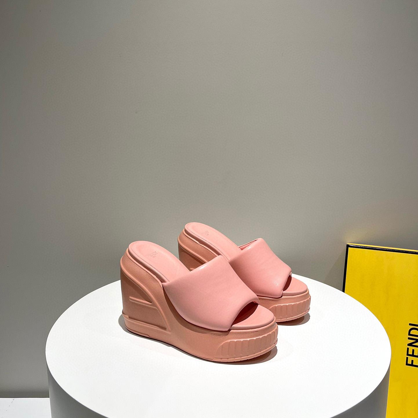 Fendi Fashion Show Pink Nappa Leather Slides - DopestKickz