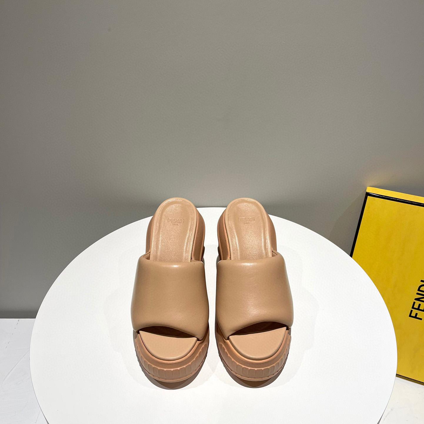 Fendi Fashion Show Beige Nappa Leather Slides - DopestKickz