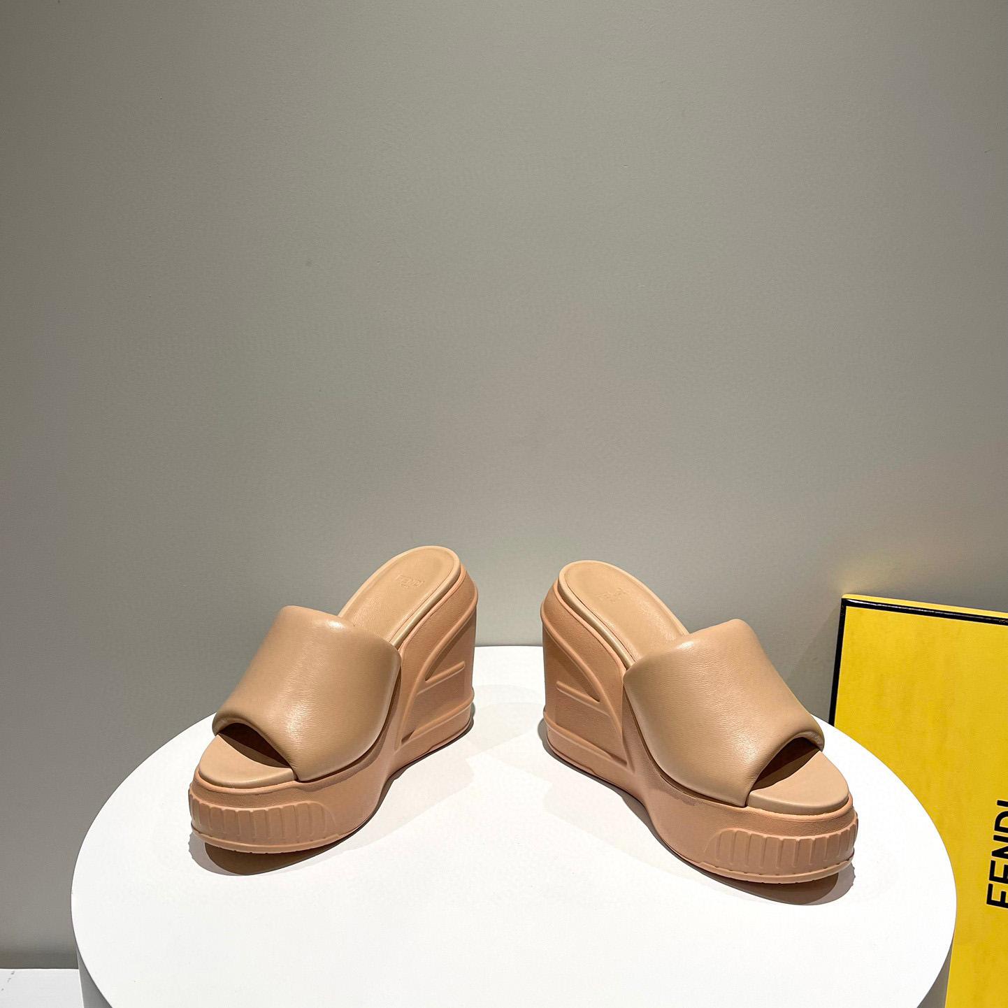 Fendi Fashion Show Beige Nappa Leather Slides - DopestKickz